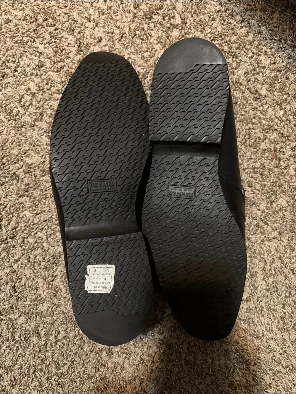 Hermes Black Leather Penny Loafers with Embossed Medallion